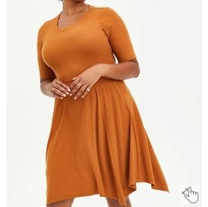 Torrid Ribbed Handkerchief Mini Dress Mustard